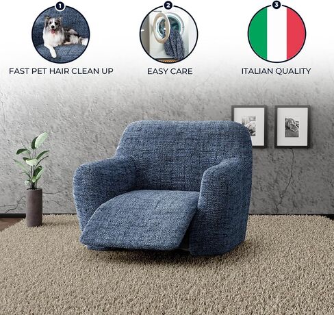PAULATO BY GA.I.CO. Recliner Slipcover - Recliner Chair Cover - Printed Slipcovers - 1-Piece Form Fit Stretch Furniture Protector - Microfibra Print Collection - Vittoria White-Beige (Recliner Cover) in Kuwait