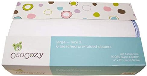 OsoCozy Prefolds Bleached Cloth Baby Diapers, Size 1 (7-15 lbs), Soft, Absorbent and Durable 100% Natural Cotton, Our Top Selling Diaper Service Quality Prefolds - (6 Pack) in Saudi Arabia