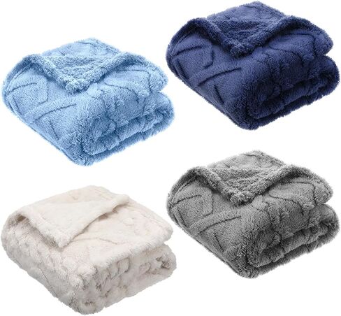 4 Pcs Fleece Baby Blankets for Boys Girls 3D Soft Plush Warm Baby Receiving Blankets 30" x 40" Cozy Fluffy Infant Toddler Newborn Swaddling Blanket for Crib Nursery Bed(Blue Set) in Saudi Arabia