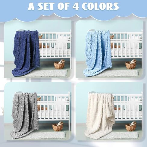 4 Pcs Fleece Baby Blankets for Boys Girls 3D Soft Plush Warm Baby Receiving Blankets 30" x 40" Cozy Fluffy Infant Toddler Newborn Swaddling Blanket for Crib Nursery Bed(Blue Set) in Saudi Arabia