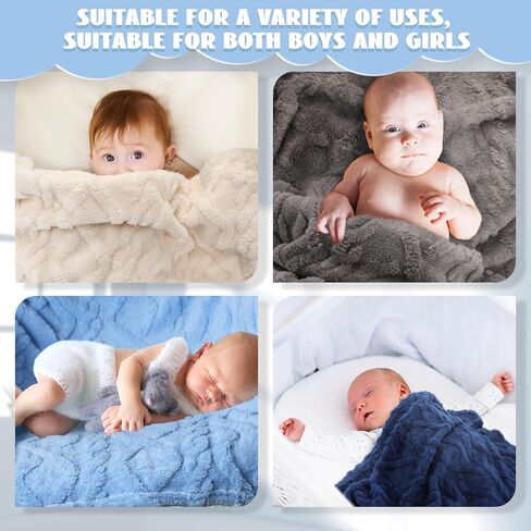 4 Pcs Fleece Baby Blankets for Boys Girls 3D Soft Plush Warm Baby Receiving Blankets 30" x 40" Cozy Fluffy Infant Toddler Newborn Swaddling Blanket for Crib Nursery Bed(Blue Set) in Saudi Arabia
