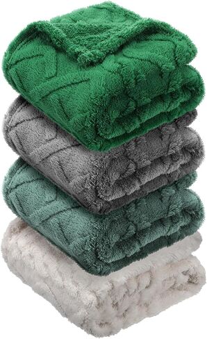 4 Pcs Fleece Baby Blankets for Boys Girls 3D Soft Plush Warm Baby Receiving Blankets 30" x 40" Cozy Fluffy Infant Toddler Newborn Swaddling Blanket for Crib Nursery Bed(Blue Set) in Saudi Arabia
