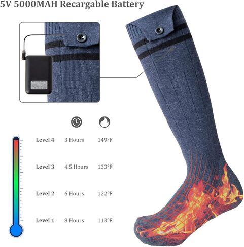 جوارب تسخين كهربائية قابلة لإعادة الشحن، منطقة تسخين كبيرة جدًا 5 فولت 5000 مللي أمبير في الساعة تعمل بالبطارية جوارب حرارية للطقس البارد للرجال والنساء (6-13 دولارًا أمريكيًا)، ركوب الخيل في الهواء الطلق والتخييم والمشي لمسافات طويلة والتزلج على الجليد ج in Kuwait