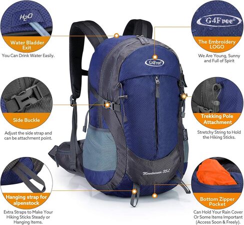 G4Free 35L Hiking Backpack Water Resistant Outdoor Sports Travel Daypack Lightweight with Rain Cover for Women Men in Saudi Arabia