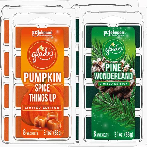 ZompoZ Glade Holiday Wax Melts Pack متنوعة، 32 عددًا من المكعبات إصدار محدود، الصنوبر العجائب وتوابل اليقطين يذوب الشمع المعطر لتدفئة الشمع وعطر عيد الميلاد المنزلي in Kuwait