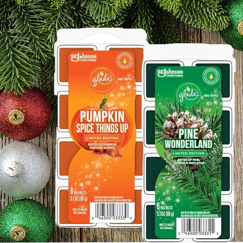 ZompoZ Glade Holiday Wax Melts Pack متنوعة، 32 عددًا من المكعبات إصدار محدود، الصنوبر العجائب وتوابل اليقطين يذوب الشمع المعطر لتدفئة الشمع وعطر عيد الميلاد المنزلي in Kuwait