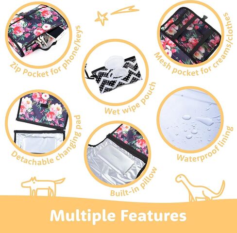 وسادة تغيير الحفاضات المحمولة مع حقيبة للسفر المبللة ووسادة مدمجة - بطانة إسفنجية سميكة مريحة للغاية - سجادة تنظيف مضادة للماء - طويلة جدًا للأطفال الأكبر - هدية استحمام الأمهات والفتيات in Kuwait