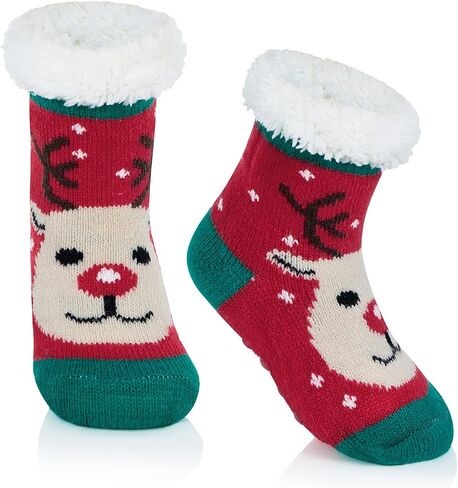 American Trends Baby Slipper Socks جوارب عيد الميلاد للأطفال الصغار جوارب شتوية دافئة من الصوف غير قابلة للانزلاق in Saudi Arabia