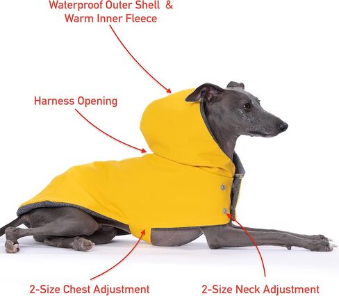معطف واق من المطر بغطاء للرأس مقاوم للماء من Yigi Italian Greyhound مع فتحة للحزام، بطانة من الصوف - قابل للتعديل، خفيف الوزن، قابل للتنفس، معطف مطر للكلاب السلوقي الإيطالي (صغير) in Kuwait