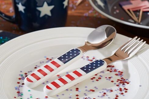 مجموعة أدوات المائدة الفضية للأطفال من أنوفا 6 قطع من الفولاذ المقاوم للصدأ 3 × شوك، 3 × ملاعق عشاء مقبض بلاستيكي، أواني الأطفال الصغار بدون سكاكين، للأطفال والرضع خالية من مادة BPA - نجوم منقطة in Kuwait