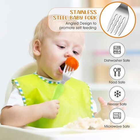 6 Pieces Toddler Utensils Baby Spoon Fork Set Toddler Flatware Set with Travel Case Baby Feeding Training Spoons Forks with Cute Cartoon Handle Stainless Steel Baby Angled Spoons for Age Over 6 in Saudi Arabia