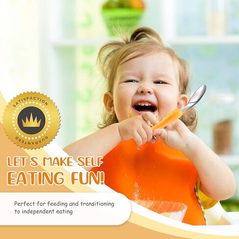 6 Pieces Toddler Utensils Baby Spoon Fork Set Toddler Flatware Set with Travel Case Baby Feeding Training Spoons Forks with Cute Cartoon Handle Stainless Steel Baby Angled Spoons for Age Over 6 in Saudi Arabia