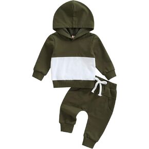 Karesoull Toddler Boy Clothes Patchwork Sweatshirts Long Sleeve Tops Solid Pants Outfit Fall Winter Baby Hooded Clothe Set in Kuwait