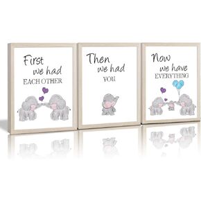 KAIRNE Watercolor Elephant Family Framed Canvas Wall Art ,First We Had Each Other Quote Art Print,Nursery Animal Love Words Picture Ready to Hang For Kids Room Decor