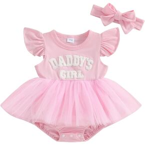 Daddys Girl Newborn Baby Girls Romper Dress Ruffle Sleeve Letter Printed Lace Tutu Skirted Onesie Summer Clothes