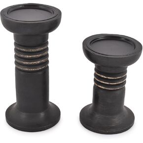BHAVATU Mango Wood Black Candlestick Holder Set, Decorative Table Centerpiece Fireplace Decor Set- Black Candle Holder Set (Black) (4" x 4" x 6", 4" x 4" x 8") in Kuwait
