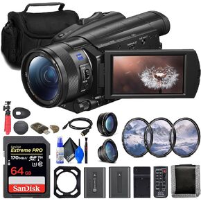 كاميرا فيديو سوني FDR-AX700 بدقة 4K (FDR-AX700/B) + بطاقة ذاكرة سعة 64 جيجابايت + بطارية NP-FV70 + مجموعة مرشح + عدسة واسعة الزاوية + عدسة مقربة + حقيبة + شاحن + قارئ بطاقات + حامل ثلاثي القوائم مرن + المزيد (متجدد) in Kuwait