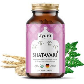 أيورو - كبسولات شاتافاري العضوية، مكمل الرضاعة، كبسولات شاتافاري + المورينغا، مكملات تخفيف الدورة الشهرية وانقطاع الطمث، توازن الهرمونات الطبيعي للنساء، دعم المناعة الأيورفيدا، 150 كبسولة in Kuwait