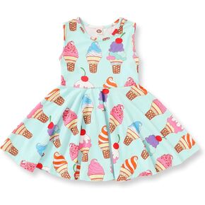 YOUNGER TREE Toddler Girls Donut Dress Doughnut Print One-Piece Skirt Sleeveless Princess Floral Dress