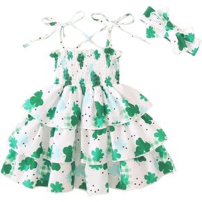 GRNSHTS طقم تنورة عيد القديس باتريك للفتيات الصغيرات بأكمام مكشكشة وقمصان بحمالات البرسيم in Kuwait