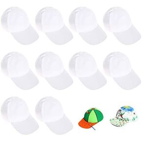 Coxeer 17PCS DIY Baseball Caps Adjustable Plain Hat White Painting Polyester Sports Cap for Kids Painting DIY in Kuwait