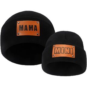 Mommy and Me Mama Mini Beanie Set Women and Toddler Hats Mother Baby Daughter Son Kids Soft Cap Knit Cuffed Beanie Winter Cap in Kuwait