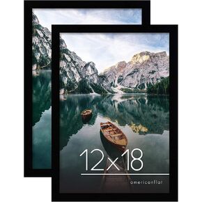 إطارات صور Americanflat مقاس 12 × 18 باللون الأسود - مجموعة من 2 - خشب هندسي مع زجاج مقاوم للكسر - تنسيقات أفقية ورأسية للجدار in Kuwait