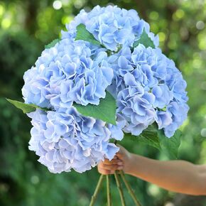 FOTEEWL 4 Pcs 21in Artificial Hydrangea Flower Large Natural Lifelike Fake Silk Hydrangea Faux Flower for Home Party Decor Outdoor Wedding Table Centerpieces Decoration（White）