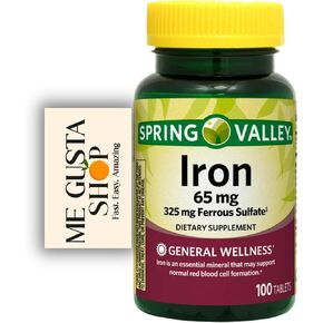 أقراص الحديد من سبرينج فالي، حجم مكمل غذائي، 65 مجم، 200 قطعة، 01 + ملصق Me Gustas in Kuwait