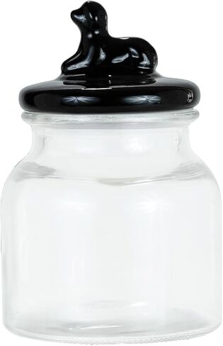 Amici Pet Cosmopawliton Glass Canister Black | Large Dog Treat Container | Airtight Pet Food Storage | Cute Dog Treat Jar for Kitchen Counter | Cookie Jar with Dog Handle 52-Oz in Kuwait
