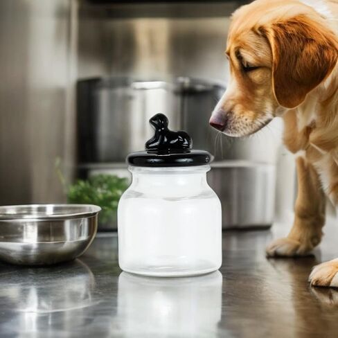 Amici Pet Cosmopawliton Glass Canister Black | Large Dog Treat Container | Airtight Pet Food Storage | Cute Dog Treat Jar for Kitchen Counter | Cookie Jar with Dog Handle 52-Oz in Kuwait