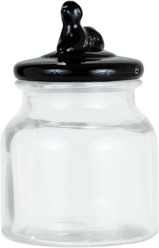 Amici Pet Cosmopawliton Glass Canister Black | Large Dog Treat Container | Airtight Pet Food Storage | Cute Dog Treat Jar for Kitchen Counter | Cookie Jar with Dog Handle 52-Oz in Kuwait