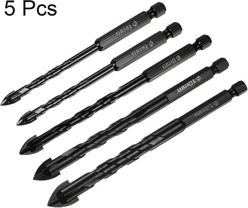 HARFINGTON 5pcs Masonry Drill Bit Set, 6mm to 12mm Concrete Drill Bit Set 1/4" Hex Shank Ceramic Tile Drill Bit Carbide Tip for Brick, Glass, Plastic, Ceramic Tile, Wall Mirror, Black in Saudi Arabia