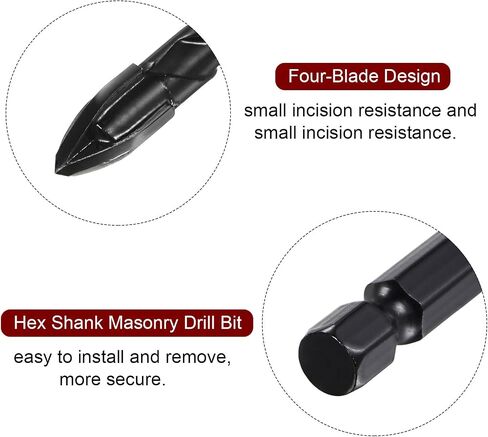 HARFINGTON 5pcs Masonry Drill Bit Set, 6mm to 12mm Concrete Drill Bit Set 1/4" Hex Shank Ceramic Tile Drill Bit Carbide Tip for Brick, Glass, Plastic, Ceramic Tile, Wall Mirror, Black in Saudi Arabia