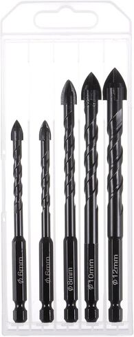 HARFINGTON 5pcs Masonry Drill Bit Set, 6mm to 12mm Concrete Drill Bit Set 1/4" Hex Shank Ceramic Tile Drill Bit Carbide Tip for Brick, Glass, Plastic, Ceramic Tile, Wall Mirror, Black in Saudi Arabia