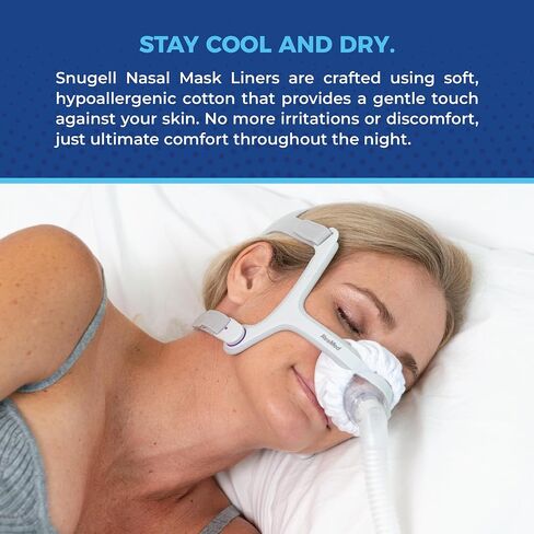 Snugell Universal Nasal CPAP Mask Liners | 4-Pack | White | Ultra Soft Cotton Fabric | Compatible with Most Major Nasal Masks | 6-Month Supply | Reusable & Washable | Helps Maintain Mask Cool and Dry in Saudi Arabia