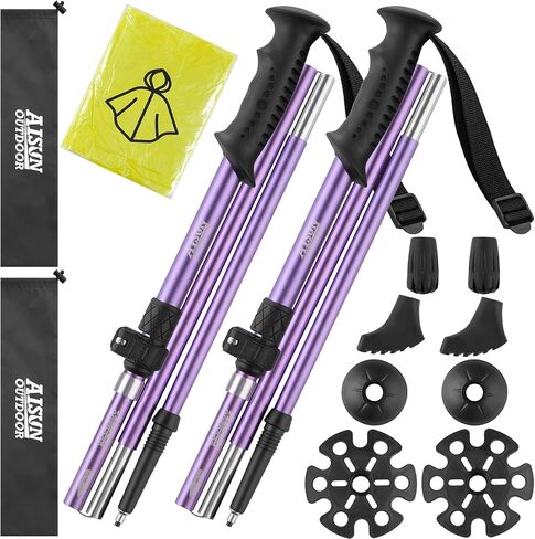 AISUNOURDOOR Lightweight Adjustable Trekking Poles, Aluminum Collapsible Travel Hiking or Walking Sticks for Men and Women, 2 Poles, with One Disposable Raincoat in Saudi Arabia