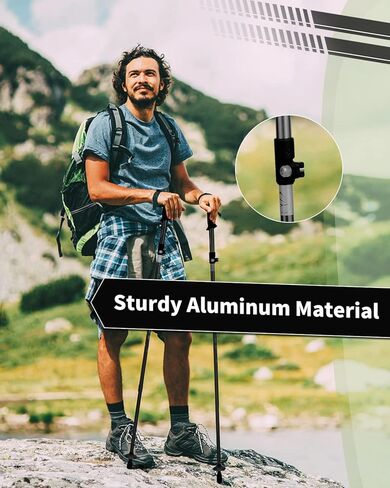 AISUNOURDOOR Lightweight Adjustable Trekking Poles, Aluminum Collapsible Travel Hiking or Walking Sticks for Men and Women, 2 Poles, with One Disposable Raincoat in Saudi Arabia