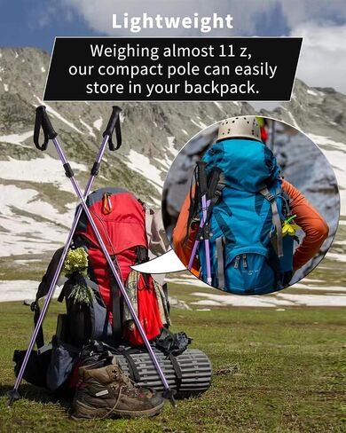 AISUNOURDOOR Lightweight Adjustable Trekking Poles, Aluminum Collapsible Travel Hiking or Walking Sticks for Men and Women, 2 Poles, with One Disposable Raincoat in Saudi Arabia