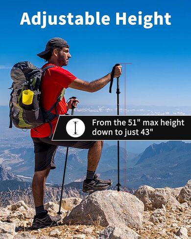 AISUNOURDOOR Lightweight Adjustable Trekking Poles, Aluminum Collapsible Travel Hiking or Walking Sticks for Men and Women, 2 Poles, with One Disposable Raincoat in Saudi Arabia