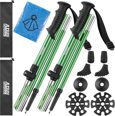 AISUNOURDOOR Lightweight Adjustable Trekking Poles, Aluminum Collapsible Travel Hiking or Walking Sticks for Men and Women, 2 Poles, with One Disposable Raincoat in Saudi Arabia