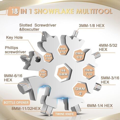 ادوات محمولة مطورة 18 في 1 بتصميم ندفة الثلج، عبوة من قطعتين من ادوات الجيب متعددة الاغراض من الستانلس ستيل، هدايا للرجال والاب، هدايا هدايا الكريسماس للرجال in Kuwait