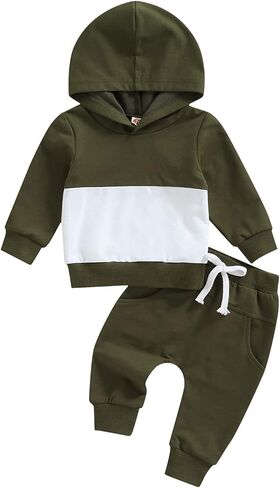 Karesoull Toddler Boy Clothes Patchwork Sweatshirts Long Sleeve Tops Solid Pants Outfit Fall Winter Baby Hooded Clothe Set in Kuwait