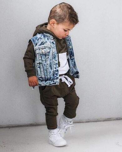 Karesoull Toddler Boy Clothes Patchwork Sweatshirts Long Sleeve Tops Solid Pants Outfit Fall Winter Baby Hooded Clothe Set in Kuwait