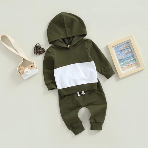 Karesoull Toddler Boy Clothes Patchwork Sweatshirts Long Sleeve Tops Solid Pants Outfit Fall Winter Baby Hooded Clothe Set in Kuwait