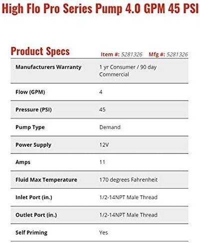 مضخة بخاخ هاي فلو 5281326 HFP-4.0 برو سيريز 12 فولت، 4.0 جالون في الدقيقة، 45 باوند لكل انش مربع، مضخة بخاخ عند الطلب من فيمكو in Kuwait