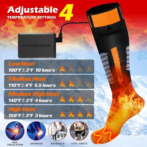 Heated Socks for Men Women Rechargeable Battery Operated Electric Heated Socks with 3 Heat Settings Foot Warmer Thermal Socks with Washing Bag for Hunting Camping Skiing Winter Sports Outdoors in Saudi Arabia