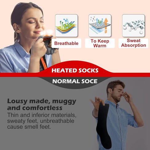 Heated Socks for Men Women Rechargeable Battery Operated Electric Heated Socks with 3 Heat Settings Foot Warmer Thermal Socks with Washing Bag for Hunting Camping Skiing Winter Sports Outdoors in Saudi Arabia