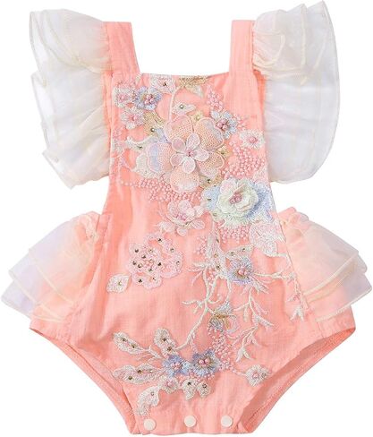 Newborn Infant Baby Girl Onesie Romper Lace Ruffle Tulle Flower Sleeveless Bodysuit Birthday Outfit Toddler Jumpsuit in Saudi Arabia
