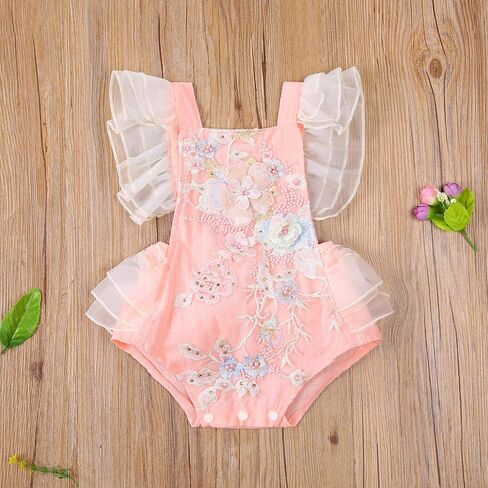 Newborn Infant Baby Girl Onesie Romper Lace Ruffle Tulle Flower Sleeveless Bodysuit Birthday Outfit Toddler Jumpsuit in Saudi Arabia